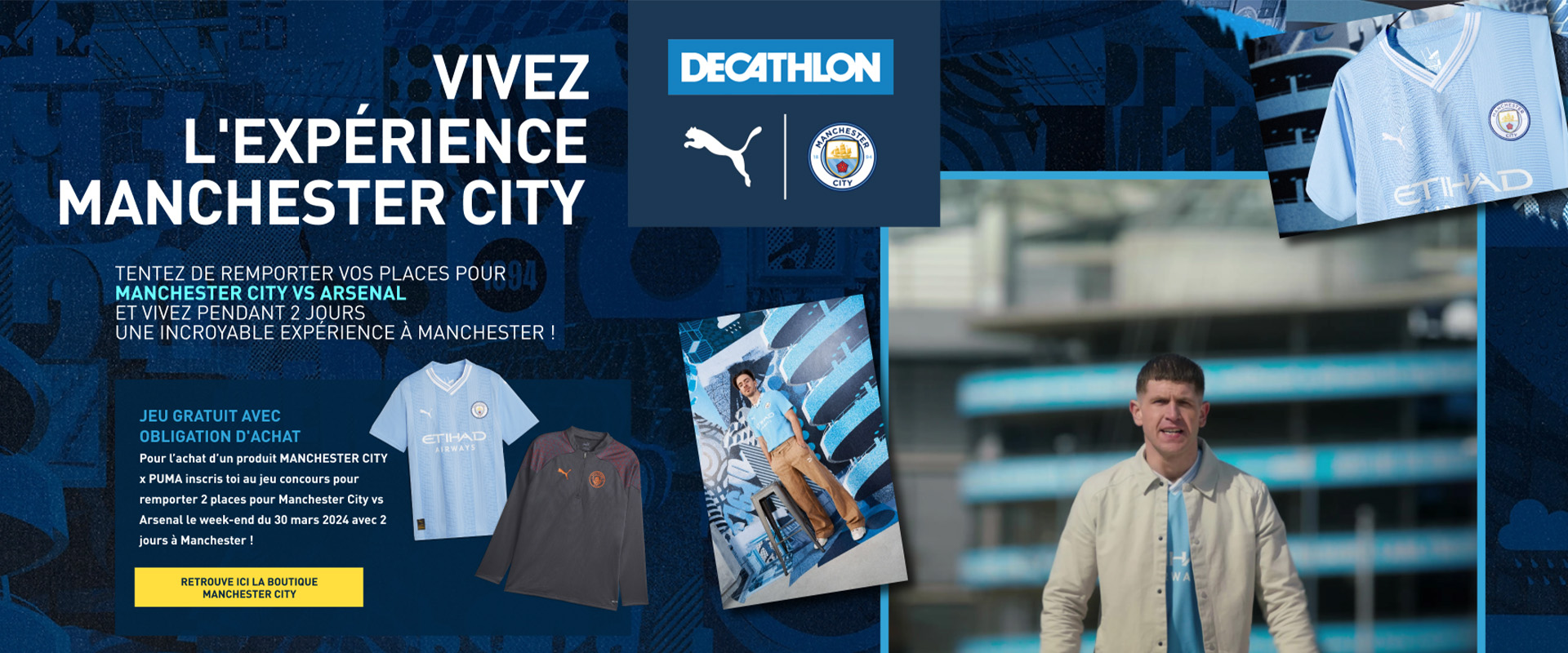 landing Page Maillot Puma Décathlon et Manchester city VS Arsenal